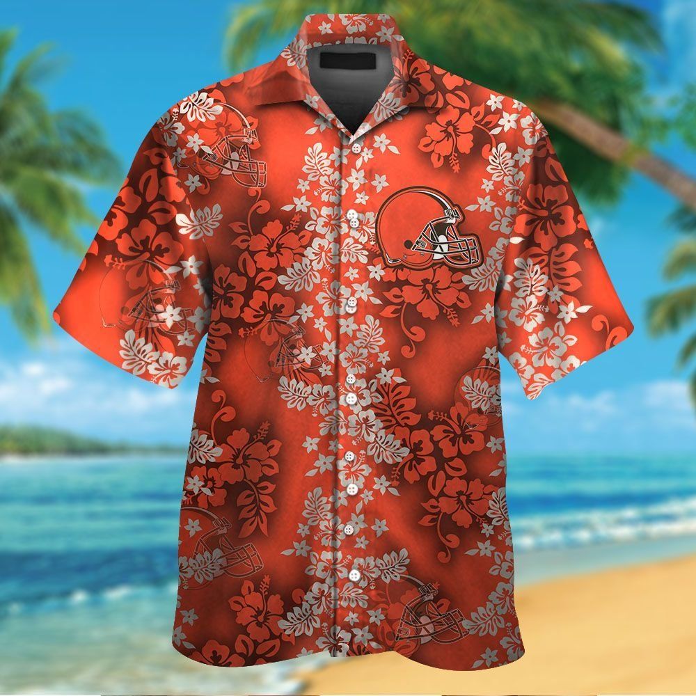 Cleveland Browns Short Sleeve Button Up Tropical - Adult & Kids T-Shirts, Sweatshirts & Hoodies apparel design preview 1