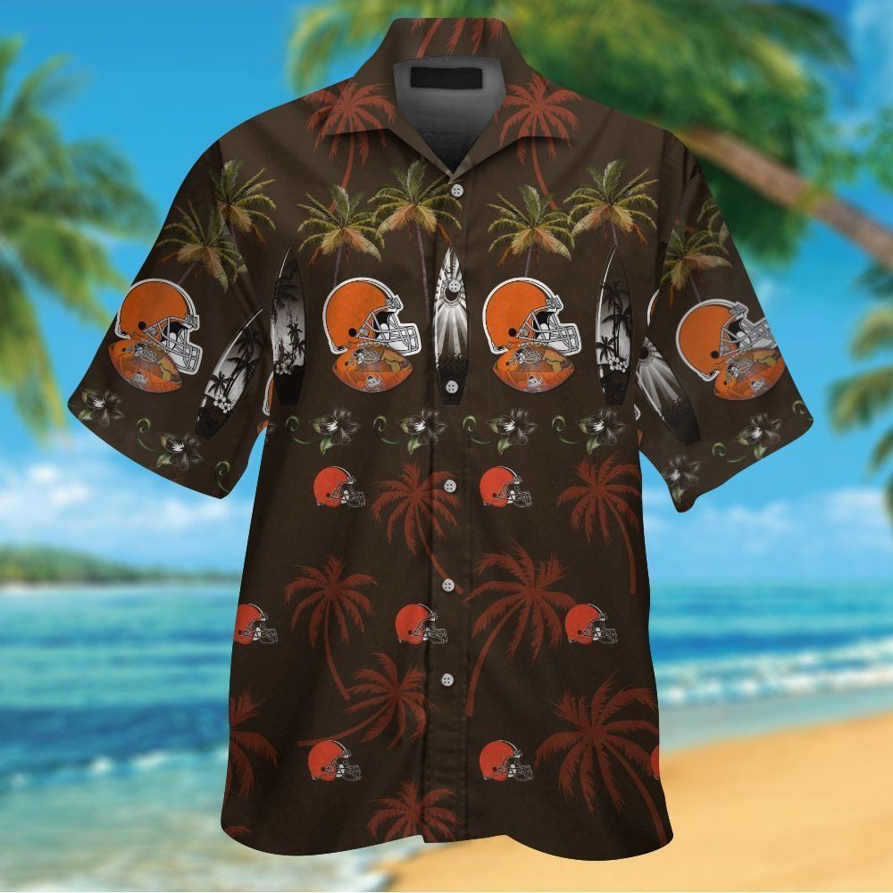 Cleveland Browns Short Sleeve Button Up Tropical - Adult & Kids T-Shirts, Sweatshirts & Hoodies apparel design preview 1