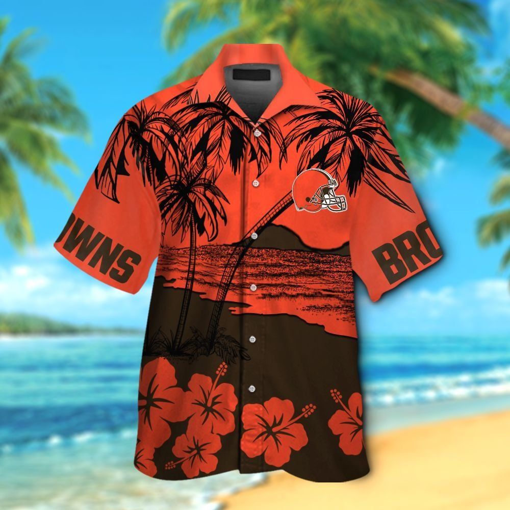 Cleveland Browns Short Sleeve Button Up Tropical - Adult & Kids T-Shirts, Sweatshirts & Hoodies apparel design preview 1