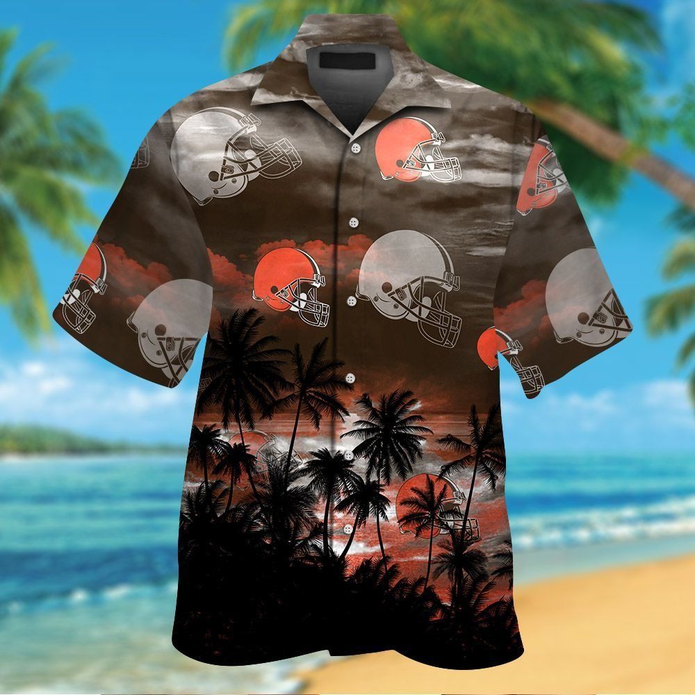 Cleveland Browns Short Sleeve Button Up Tropical - Adult & Kids T-Shirts, Sweatshirts & Hoodies apparel design preview 1