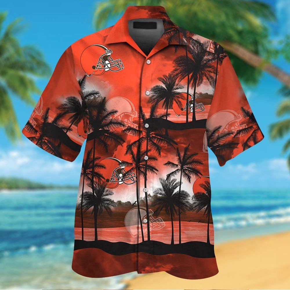 Cleveland Browns Short Sleeve Button Up Tropical - Adult & Kids T-Shirts, Sweatshirts & Hoodies apparel design preview 1