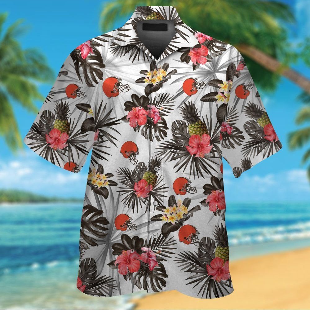 Cleveland Browns Short Sleeve Button Up Tropical - Adult & Kids T-Shirts, Sweatshirts & Hoodies apparel design preview 1