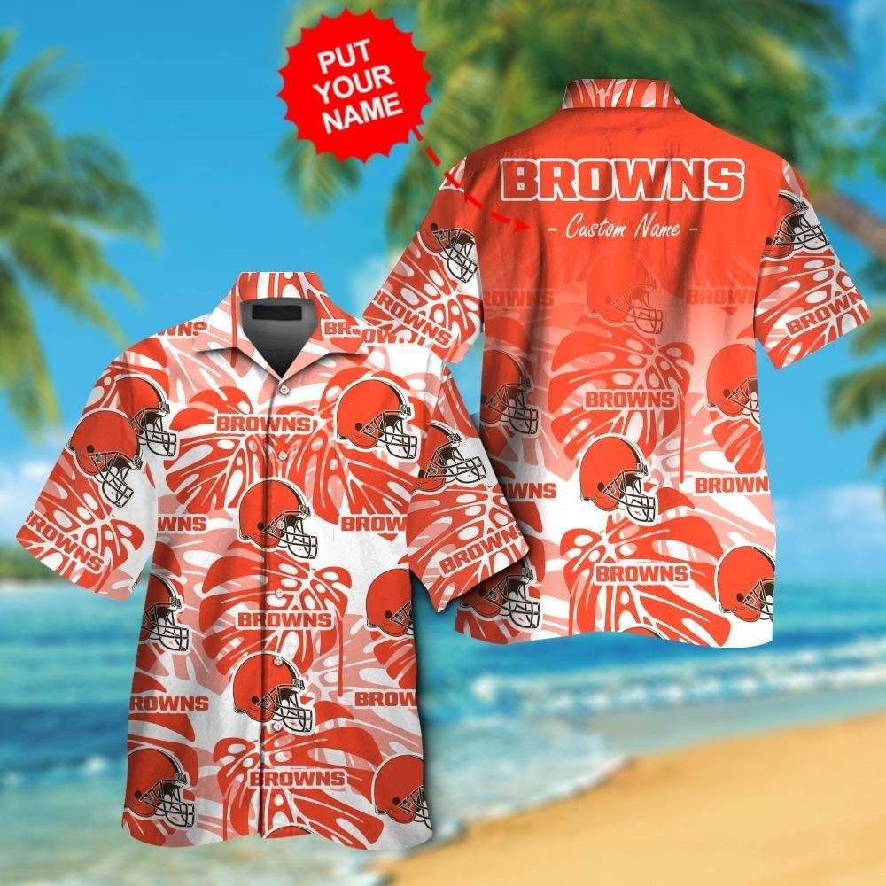 Cleveland Browns Short Sleeve Button Up Tropical - Adult & Kids T-Shirts, Sweatshirts & Hoodies apparel design preview 1