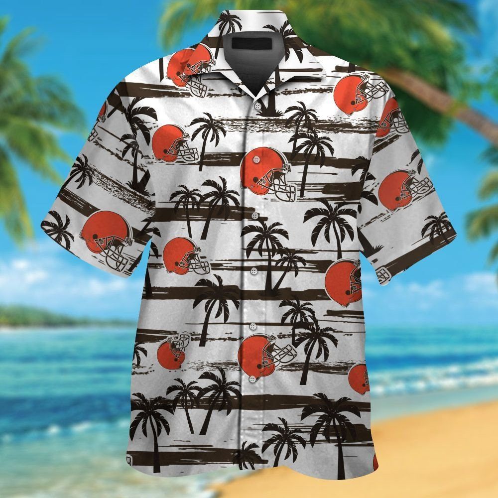 Cleveland Browns Short Sleeve Button Up Tropical - Adult & Kids T-Shirts, Sweatshirts & Hoodies apparel design preview 1