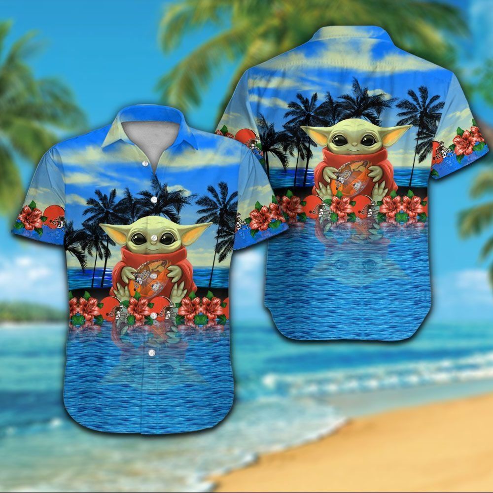Cleveland Browns Short Sleeve Button Up Tropical - Adult & Kids T-Shirts, Sweatshirts & Hoodies apparel design preview 1