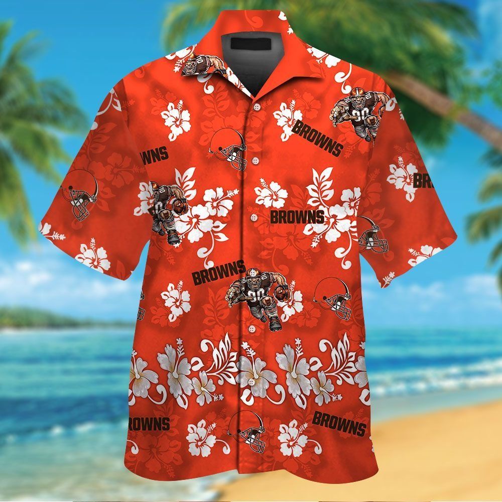 Cleveland Browns Short Sleeve Button Up Tropical - Adult & Kids T-Shirts, Sweatshirts & Hoodies apparel design preview 1