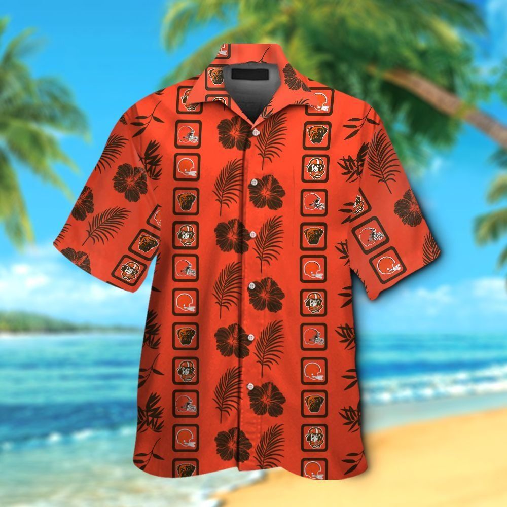 Cleveland Browns Short Sleeve Button Up Tropical - Adult & Kids T-Shirts, Sweatshirts & Hoodies apparel design preview 1