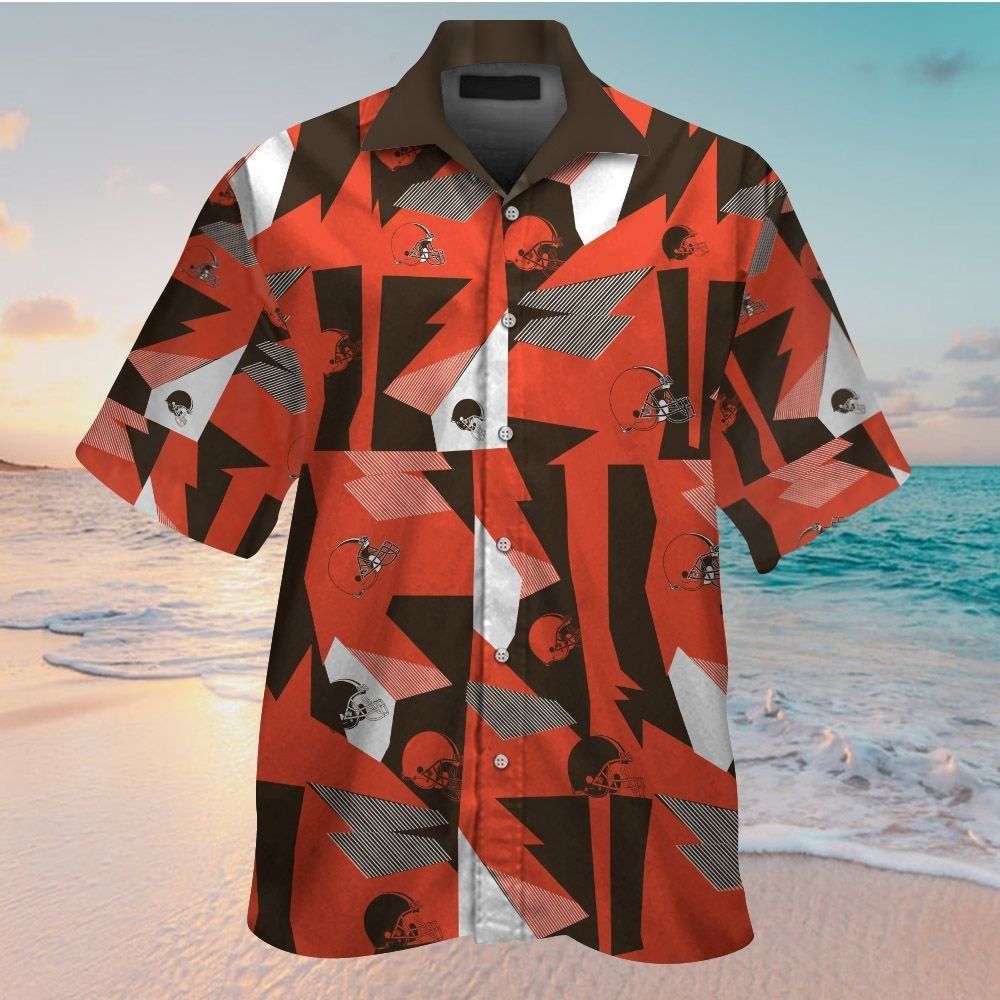 Cleveland Browns Short Sleeve Button Up Tropical - Adult & Kids T-Shirts, Sweatshirts & Hoodies apparel design preview 1