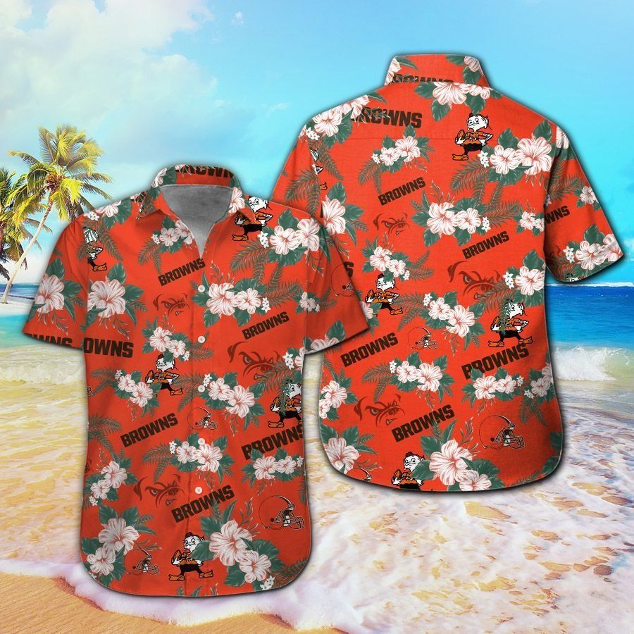 Cleveland Browns Short Sleeve Button Up Tropical - Adult & Kids T-Shirts, Sweatshirts & Hoodies apparel design preview 1