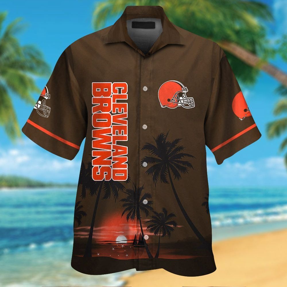 Cleveland Browns Short Sleeve Button Up Tropical - Adult & Kids T-Shirts, Sweatshirts & Hoodies apparel design preview 1