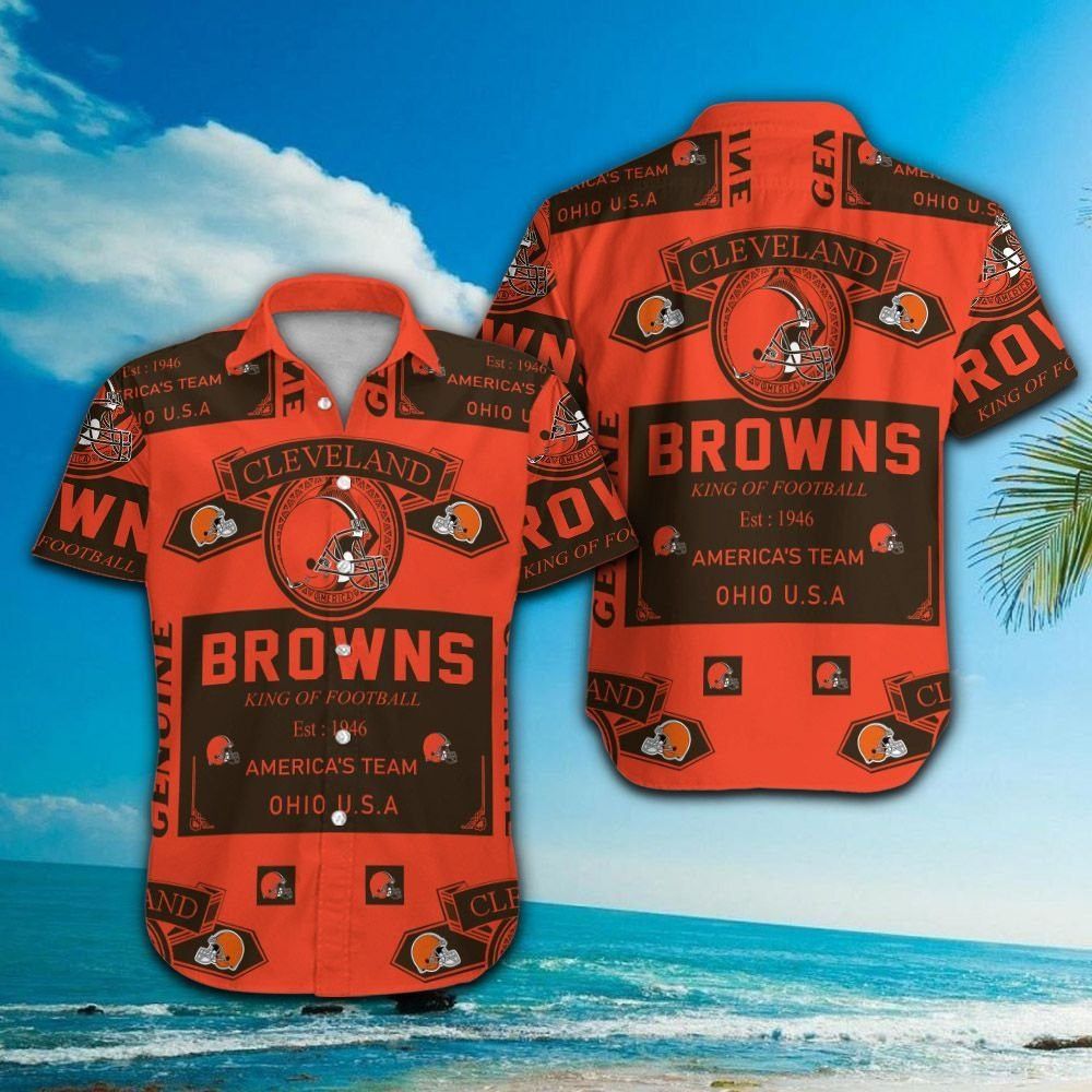 Cleveland Browns Short Sleeve Button Up Tropical - Adult & Kids T-Shirts, Sweatshirts & Hoodies apparel design preview 1