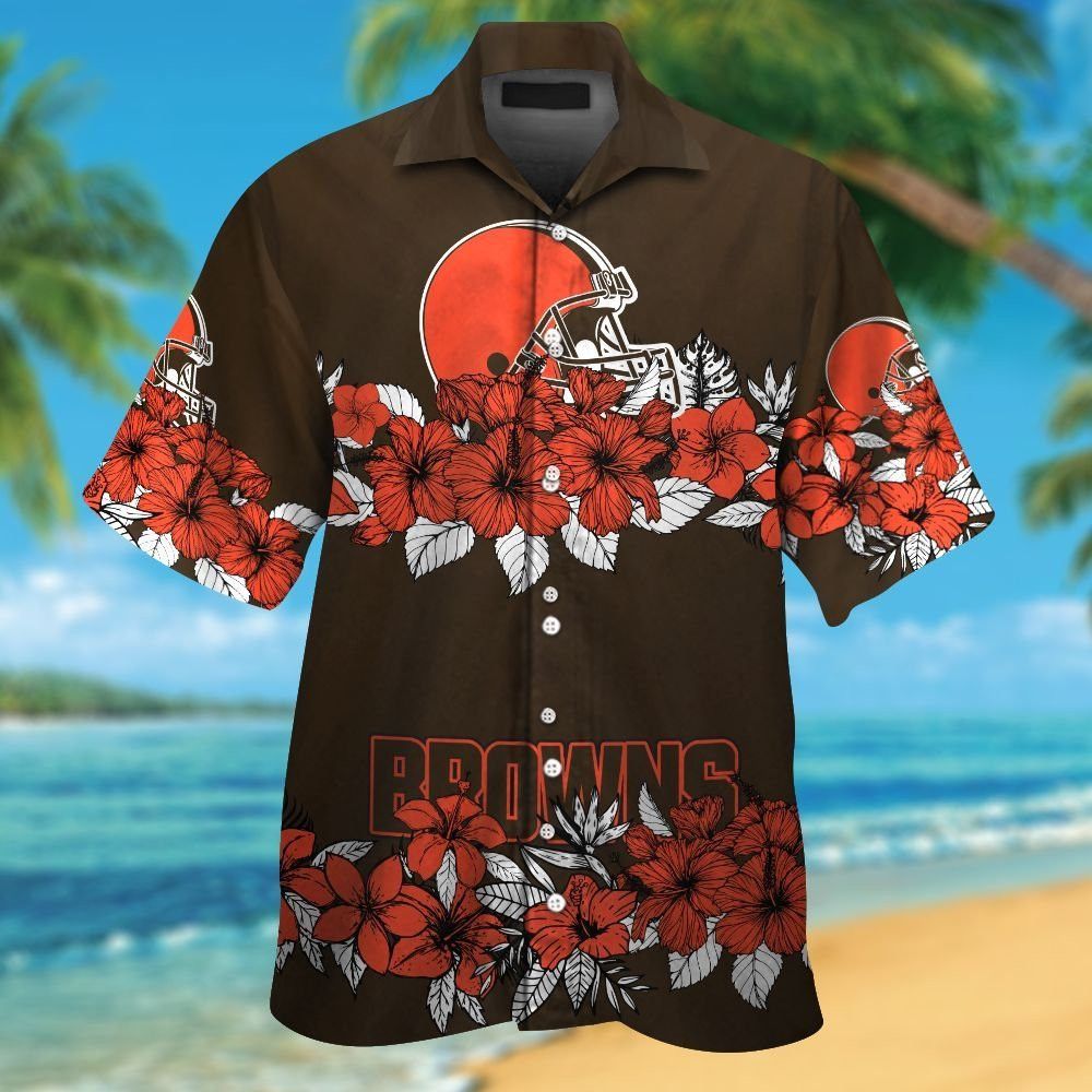 Cleveland Browns Short Sleeve Button Up Tropical - Adult & Kids T-Shirts, Sweatshirts & Hoodies apparel design preview 1