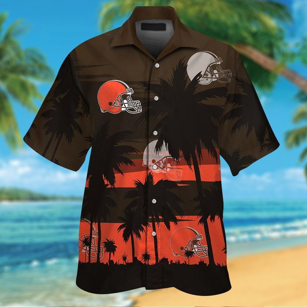 Cleveland Browns Short Sleeve Button Up Tropical - Adult & Kids T-Shirts, Sweatshirts & Hoodies apparel design preview 1