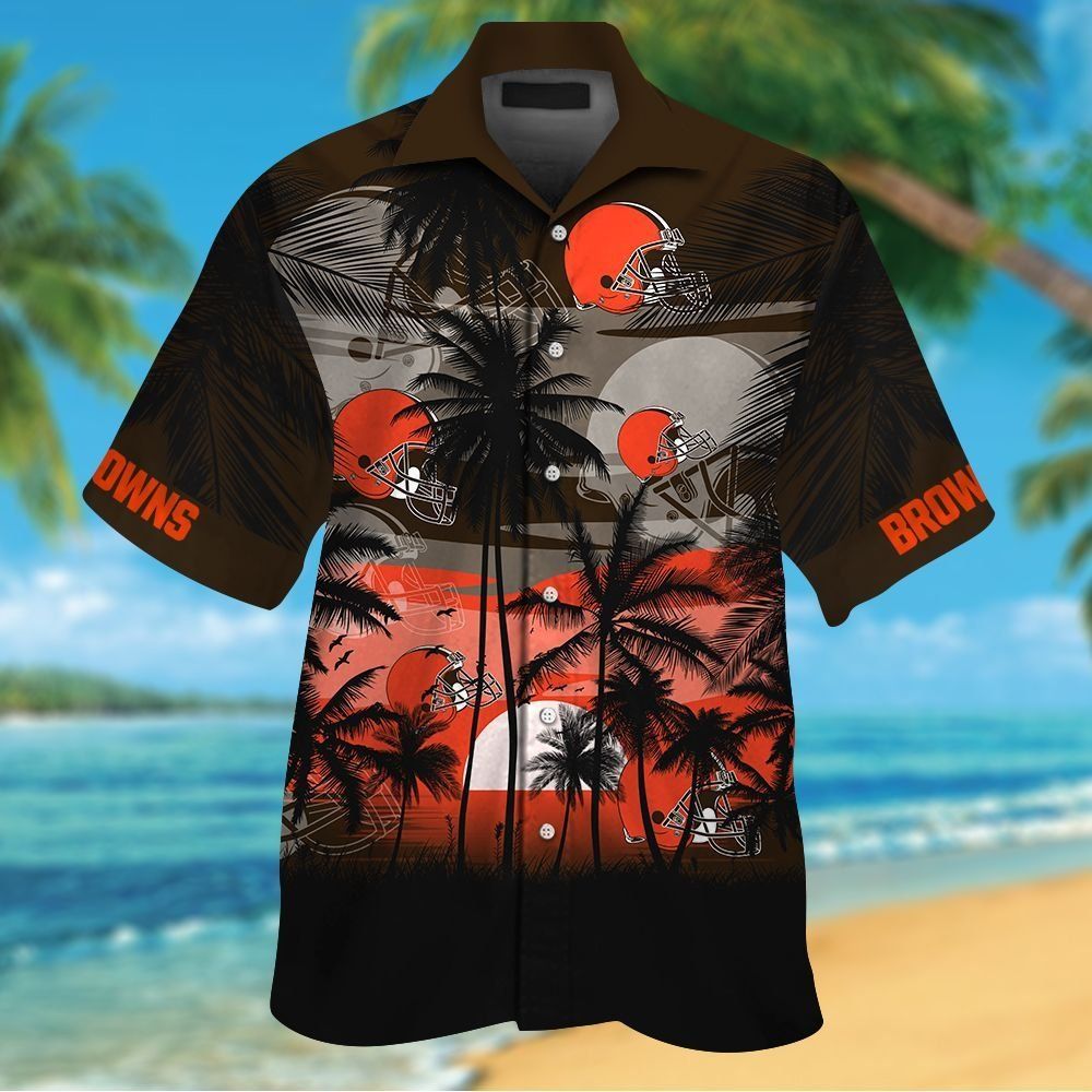 Cleveland Browns Short Sleeve Button Up Tropical - Adult & Kids T-Shirts, Sweatshirts & Hoodies apparel design preview 1