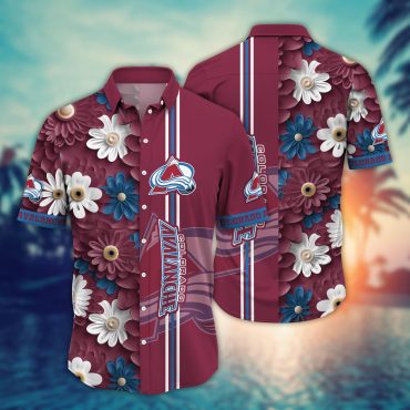 Colorado Avalanche Striped Floral Hawaiian - Adult & Kids T-Shirts, Sweatshirts & Hoodies apparel design preview 1
