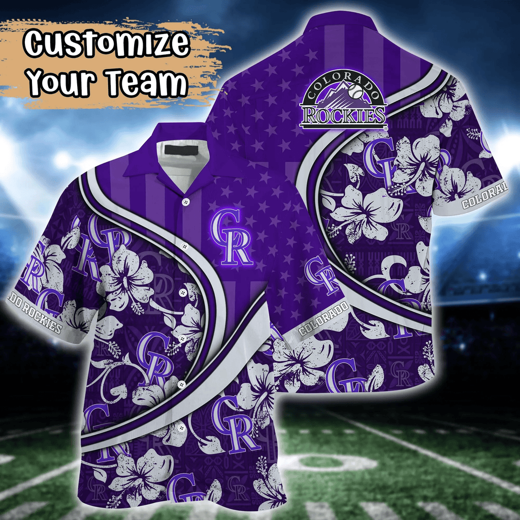 Colorado Rockies MLB Us Flag Hawaiian Custom Summer - Adult & Kids T-Shirts, Sweatshirts & Hoodies apparel design preview 1