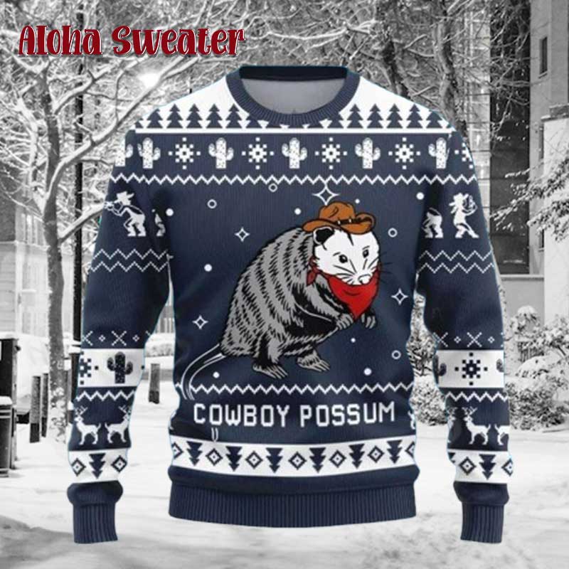 Cowboy Possum Ugly Christmas Sweater - Holiday Gift product image