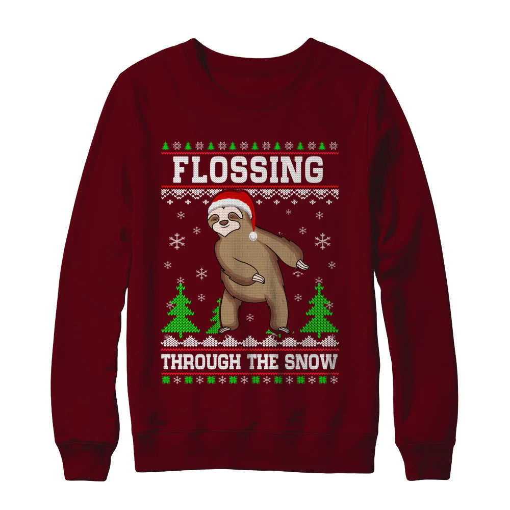 Sloth flossing through the snow Christmas Sweater - Holiday Gift product image 3
