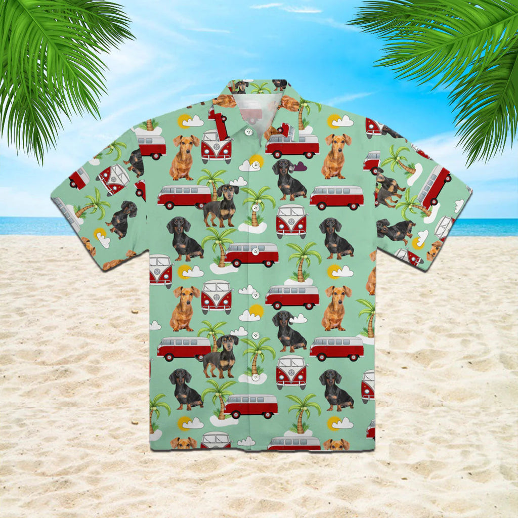 Dachshund Hippie Car Trendy Hawaiian Aloha - Adult & Kids T-Shirts, Sweatshirts & Hoodies apparel design preview 1