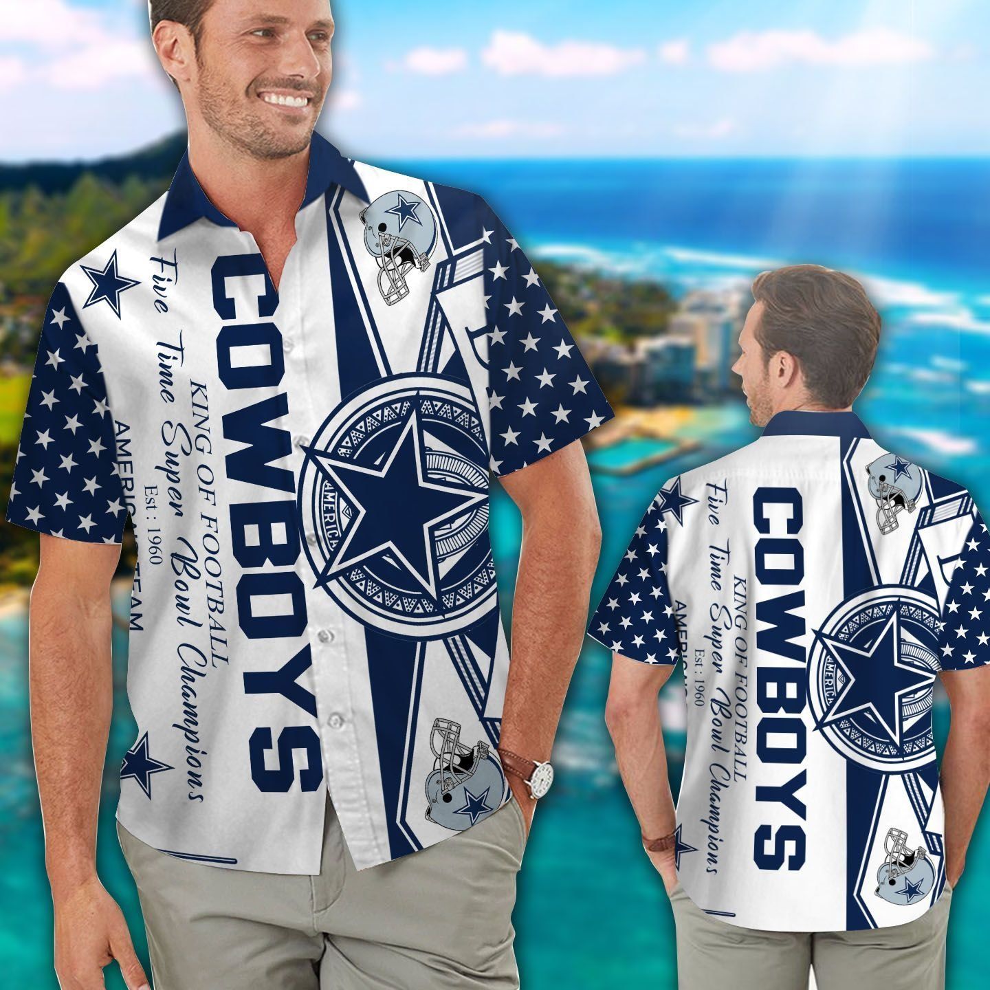 Dallas Cowboys Short Sleeve Button Up Tropical - Adult & Kids T-Shirts, Sweatshirts & Hoodies apparel design preview 1
