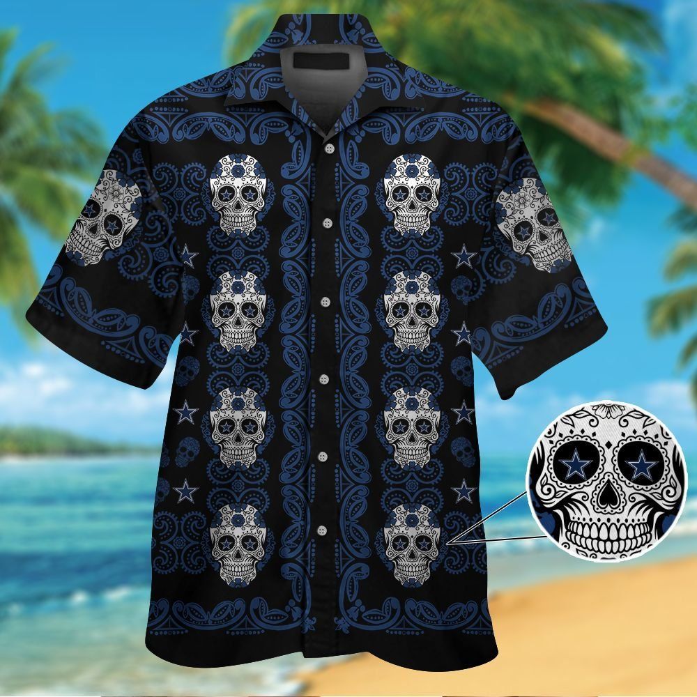 Dallas Cowboysskull Short Sleeve Button Up Tropical - Adult & Kids T-Shirts, Sweatshirts & Hoodies apparel design preview 1