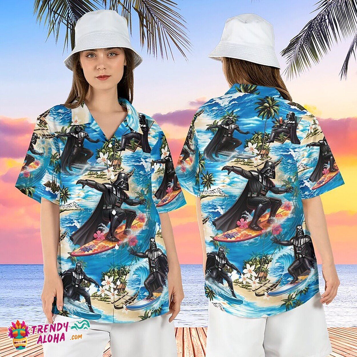 Darth Vader Surfing Palm Tree Hawaiian Aloha Summer - Adult & Kids T-Shirts, Sweatshirts & Hoodies apparel design preview 1