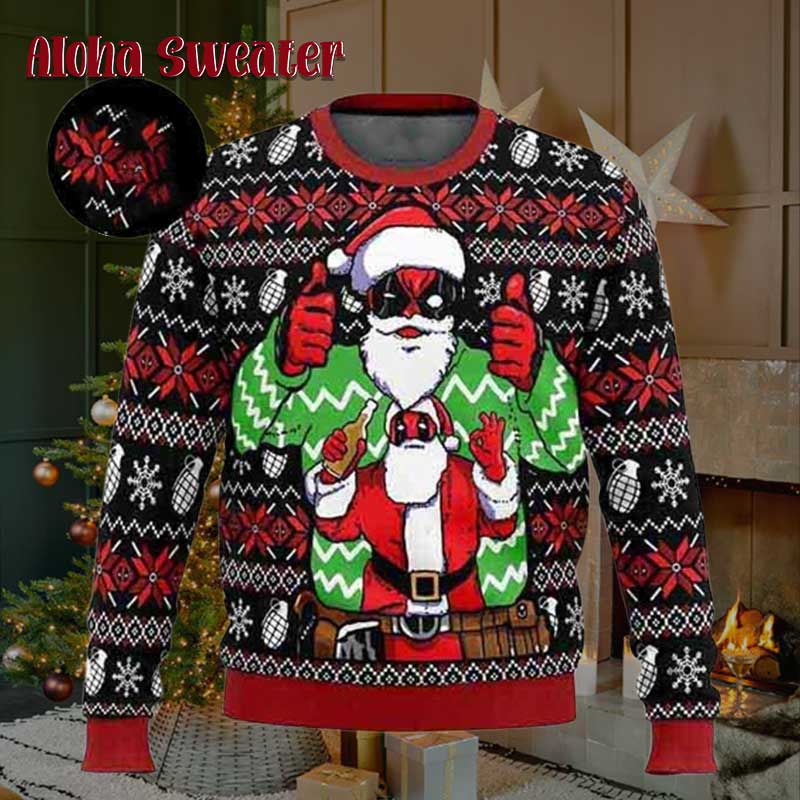 Taking Photo Deadpool And Wolverine Ugly Christmas Sweater - Holiday Gift product image 5