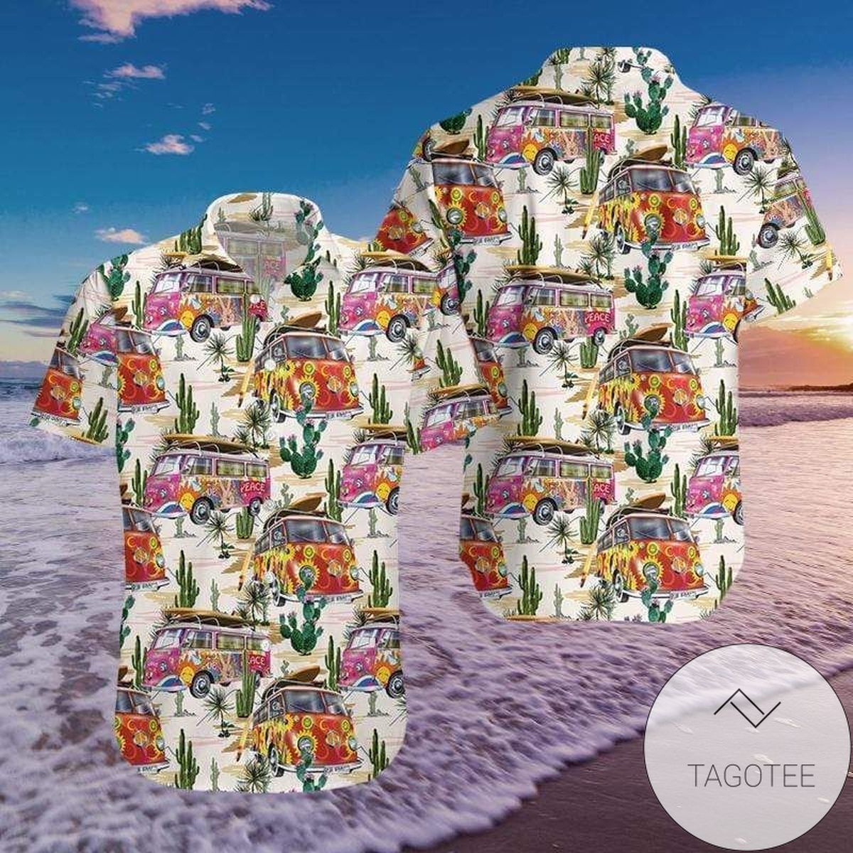Desert Cactus Landscape With Hippie Cars Hawaiian - Adult & Kids T-Shirts, Sweatshirts & Hoodies apparel design preview 1