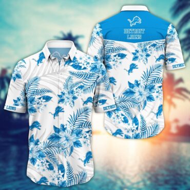 Detroit Lions White Tropics Hawaiian - Adult & Kids T-Shirts, Sweatshirts & Hoodies apparel design preview 1