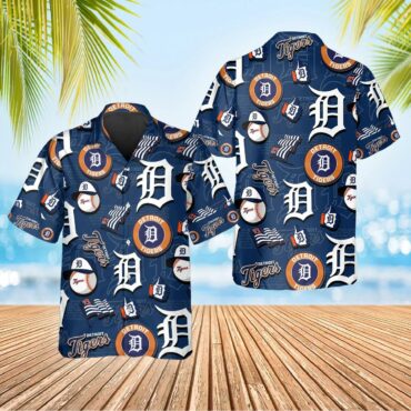 Detroit Tigers Blue Icon Collage Hawaiian - Adult & Kids T-Shirts, Sweatshirts & Hoodies apparel design preview 1