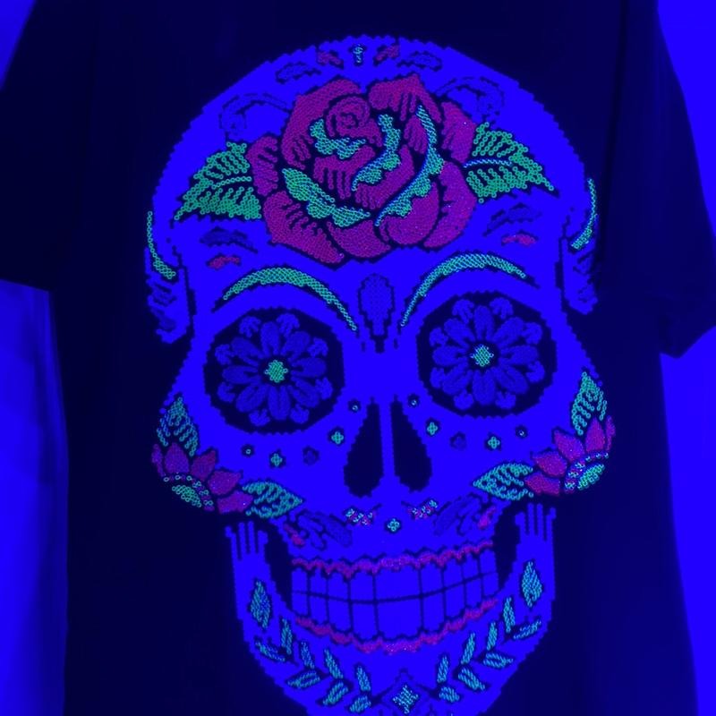 Dia De Muertos Skull Black Cotton - Adult & Kids T-Shirts, Sweatshirts & Hoodies apparel design preview 1