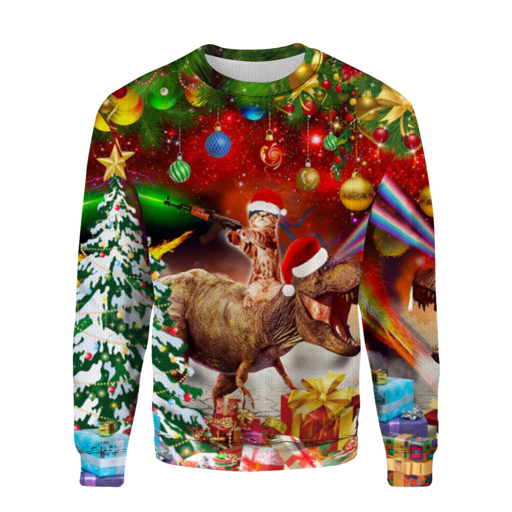 Cat Riding T rex Christmas gift 3D Christmas Sweater - Holiday Gift product image