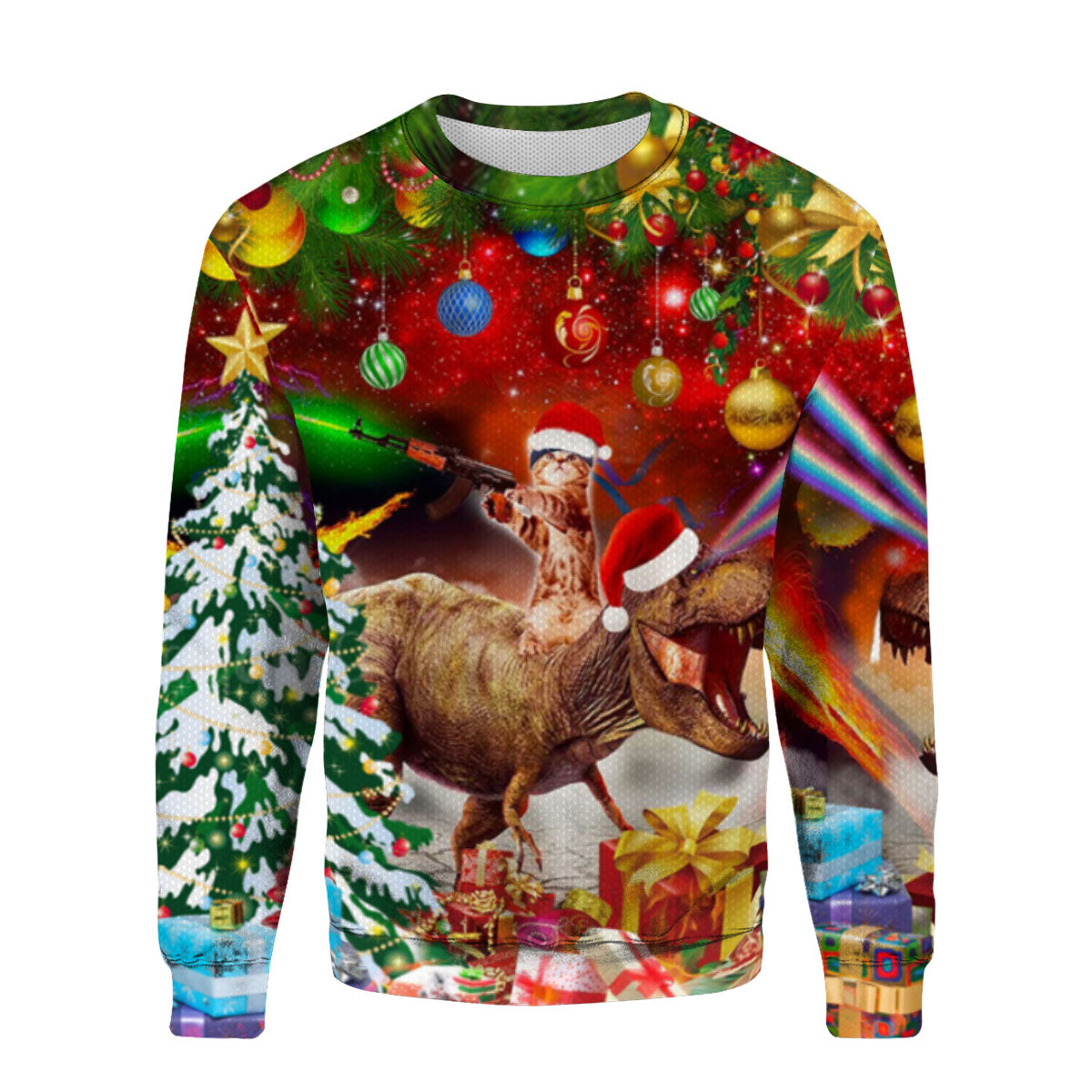 Cat Riding T rex Christmas gift 3D Christmas Sweater - Holiday Gift product image
