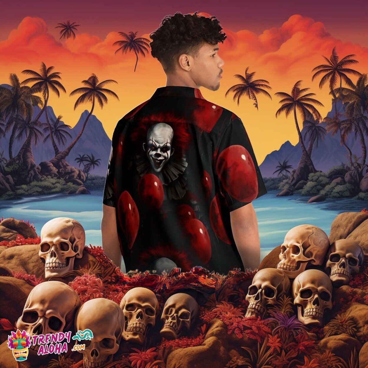 Eerie Carnival Men's Pennywise Theme Hawaiian Horror - Adult & Kids T-Shirts, Sweatshirts & Hoodies apparel design preview 1