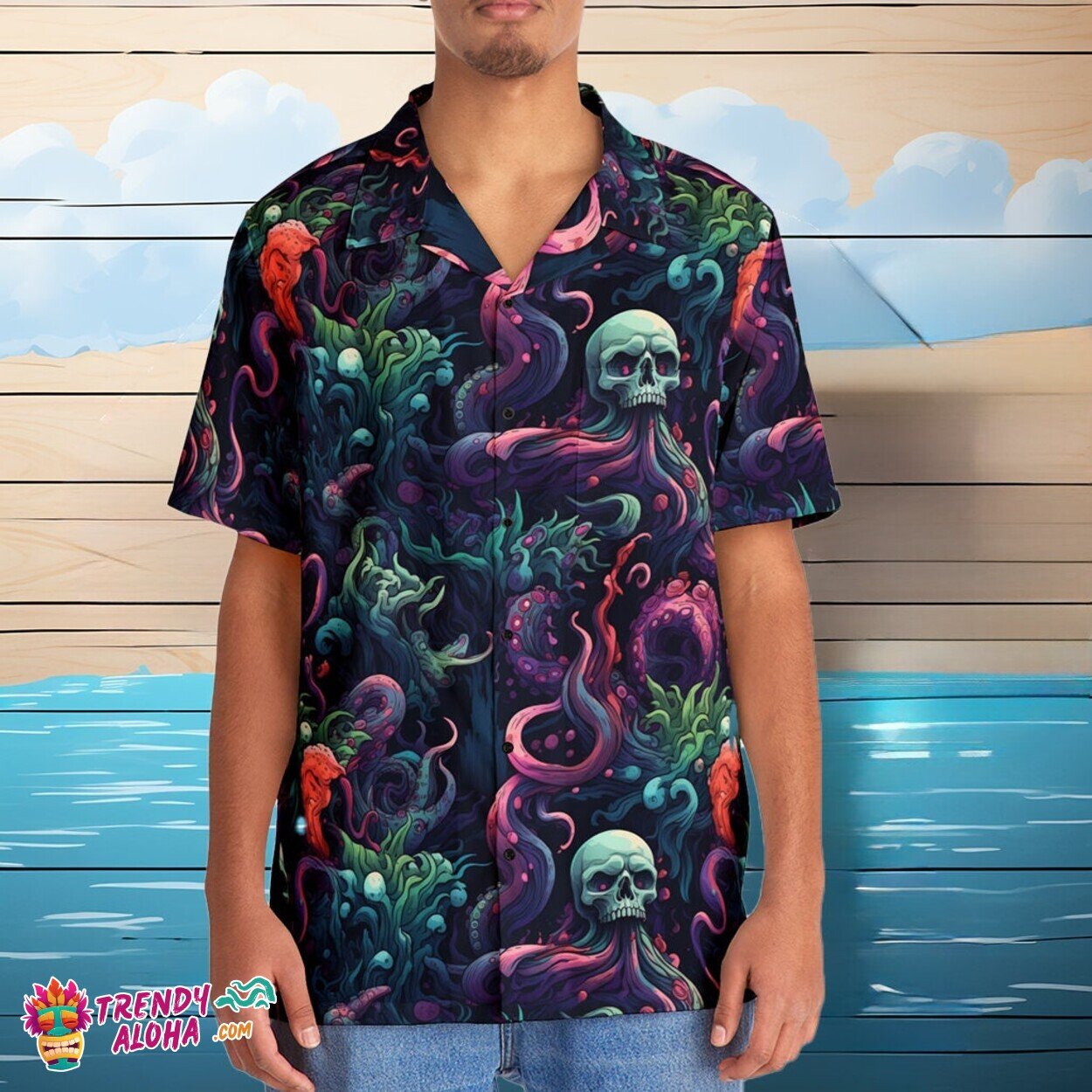 Eldritch Horror Shadows Sea Men Spooky Hawaiian - Adult & Kids T-Shirts, Sweatshirts & Hoodies apparel design preview 1