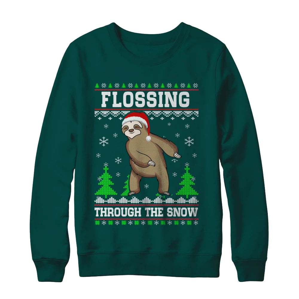 Sloth flossing through the snow Christmas Sweater - Holiday Gift product image 4