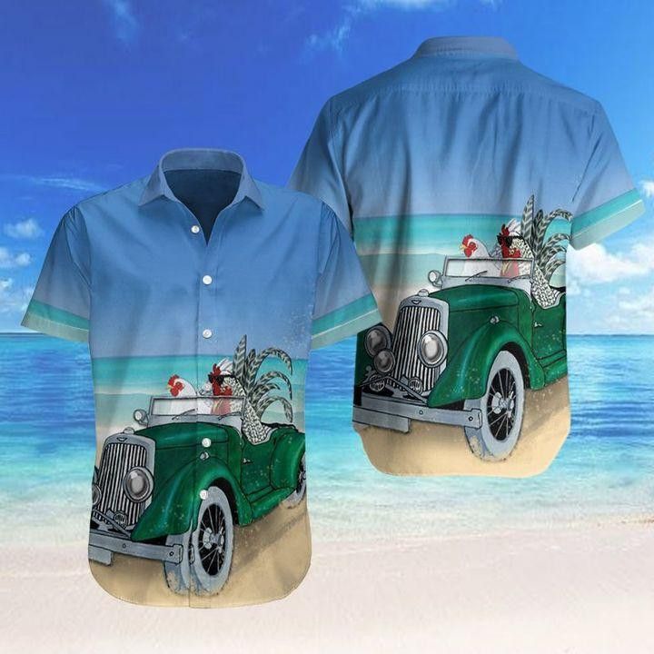 Farm Chicken Driving Car On The Beach Trendy Hawaiian - Adult & Kids T-Shirts, Sweatshirts & Hoodies apparel design preview 1