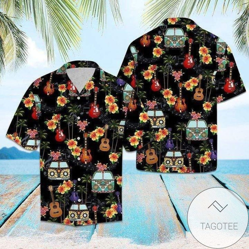 Find Hippie Camping Car Guitar Black Hawaiian - Adult & Kids T-Shirts, Sweatshirts & Hoodies apparel design preview 1
