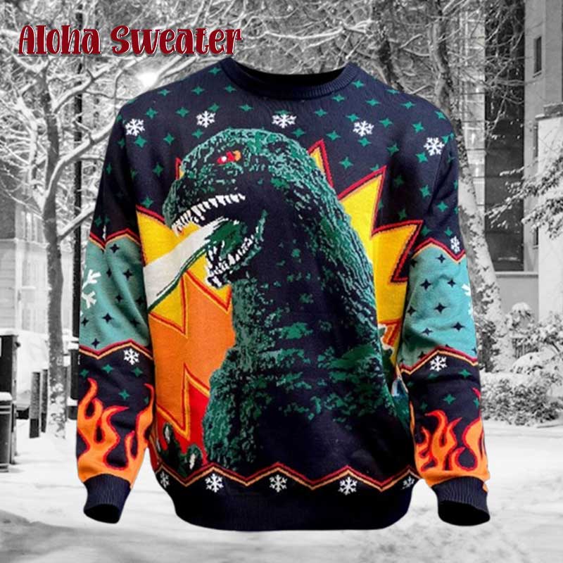 Fire Monster Godzilla Ugly Christmas Sweater - Holiday Gift product image 2