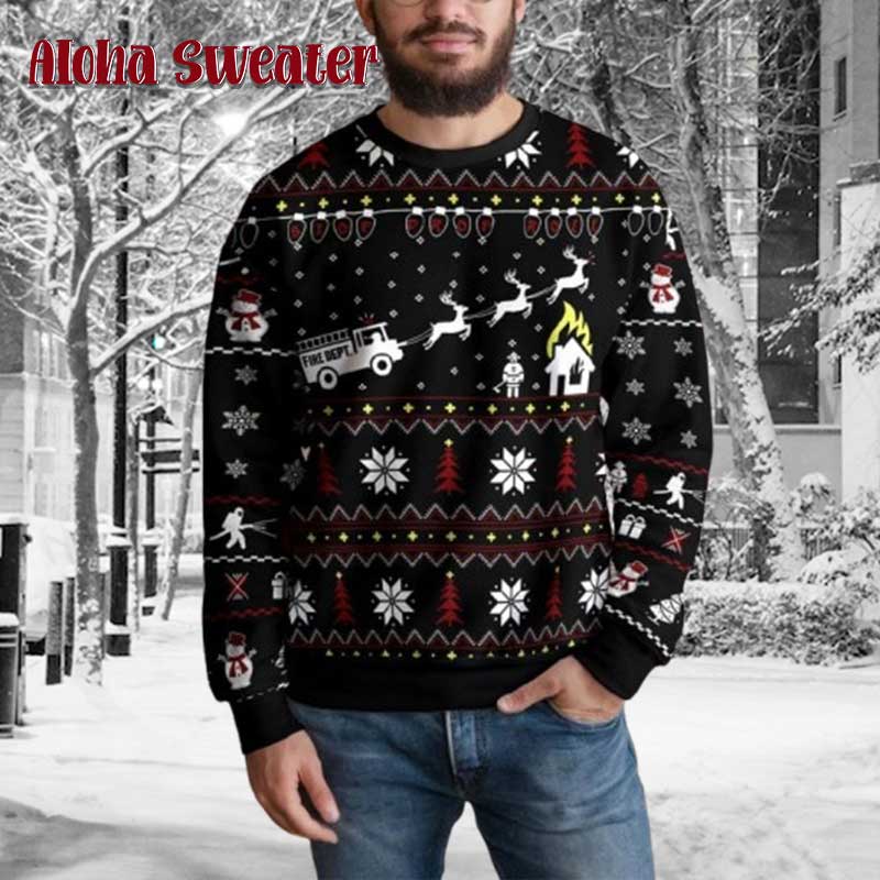 Firefighter Drop Roof Roll Ugly Christmas Sweater - Holiday Gift product image