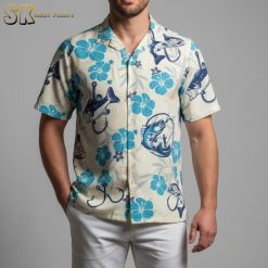 Blue Hibiscus Hawaiian with Fish and Fishing Hooks - Adult & Kids T-Shirts, Sweatshirts & Hoodies apparel design preview 1