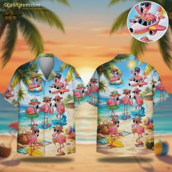 Tropical Flamingo Aloha Pink Paradise Hawaiian Button - Adult & Kids T-Shirts, Sweatshirts & Hoodies apparel design preview 1