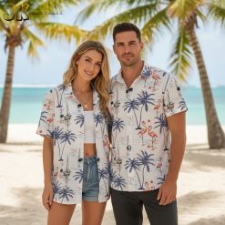 Mens Flamingo Hawaiian Tropical Pink Button Down - Adult & Kids T-Shirts, Sweatshirts & Hoodies apparel design preview 1