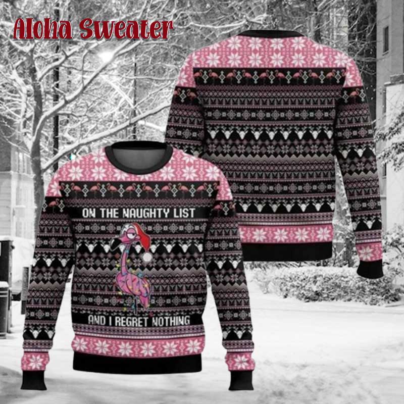 Flamingo On Naughty List Ugly Christmas Sweater - Holiday Gift product image