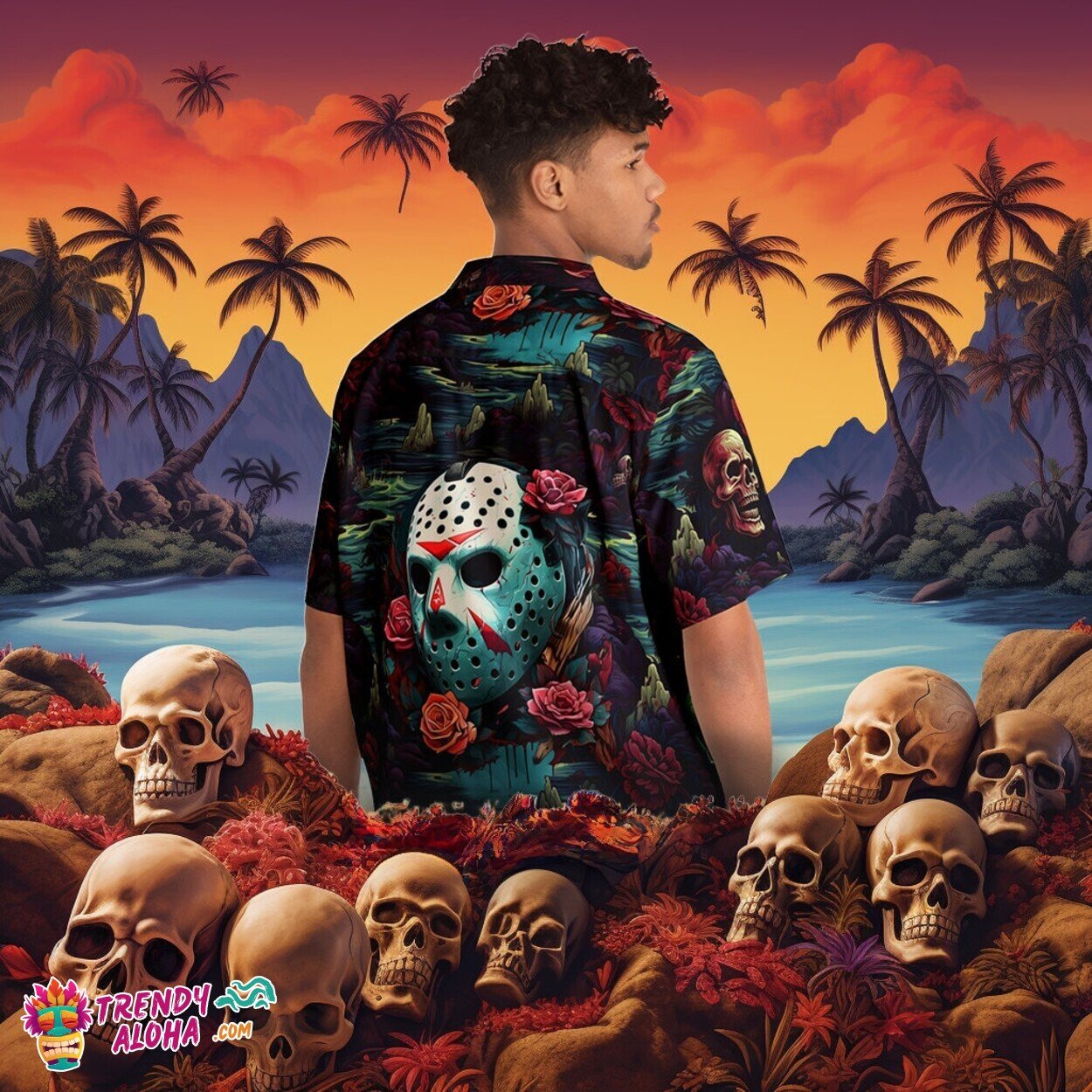 Friday the 13th Jason Voorhees Men's Horror Hawaiian - Adult & Kids T-Shirts, Sweatshirts & Hoodies apparel design preview 1