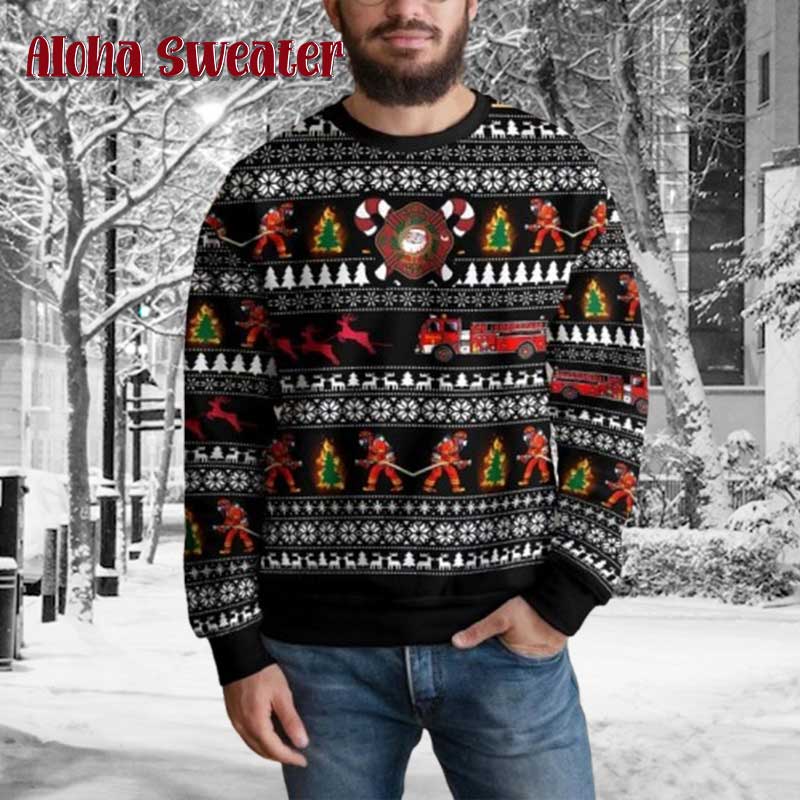 Firefighter Trucker Tree Fire Dept Ugly Christmas Sweater - Holiday Gift product image 5