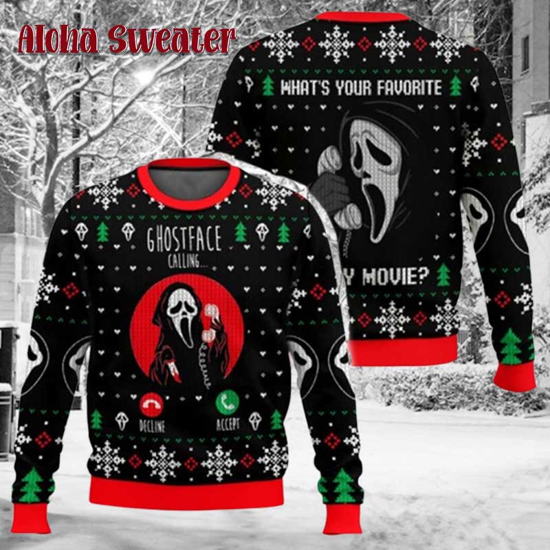Ghostface Wearing Santa Hat Ugly Christmas Sweater - Holiday Gift product image 3