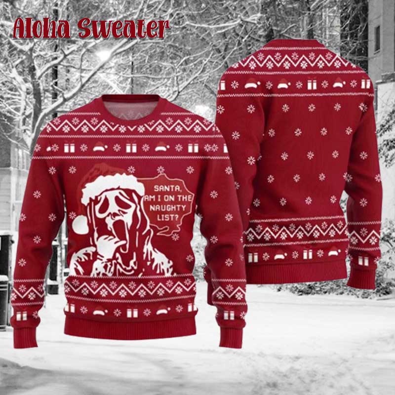 Ghostface Wearing Santa Hat Ugly Christmas Sweater - Holiday Gift product image