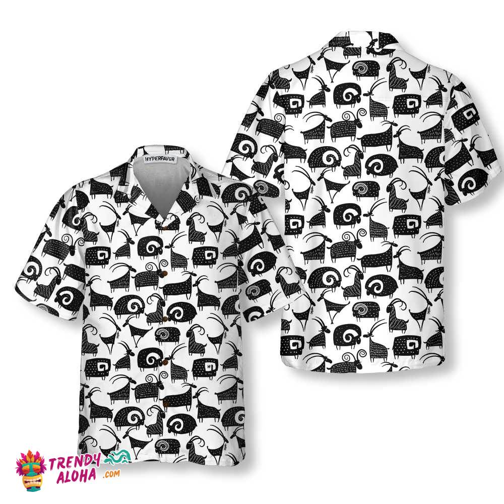 Goat And Ram Seamless Pattern Hawaiian Black White - Adult & Kids T-Shirts, Sweatshirts & Hoodies apparel design preview 1