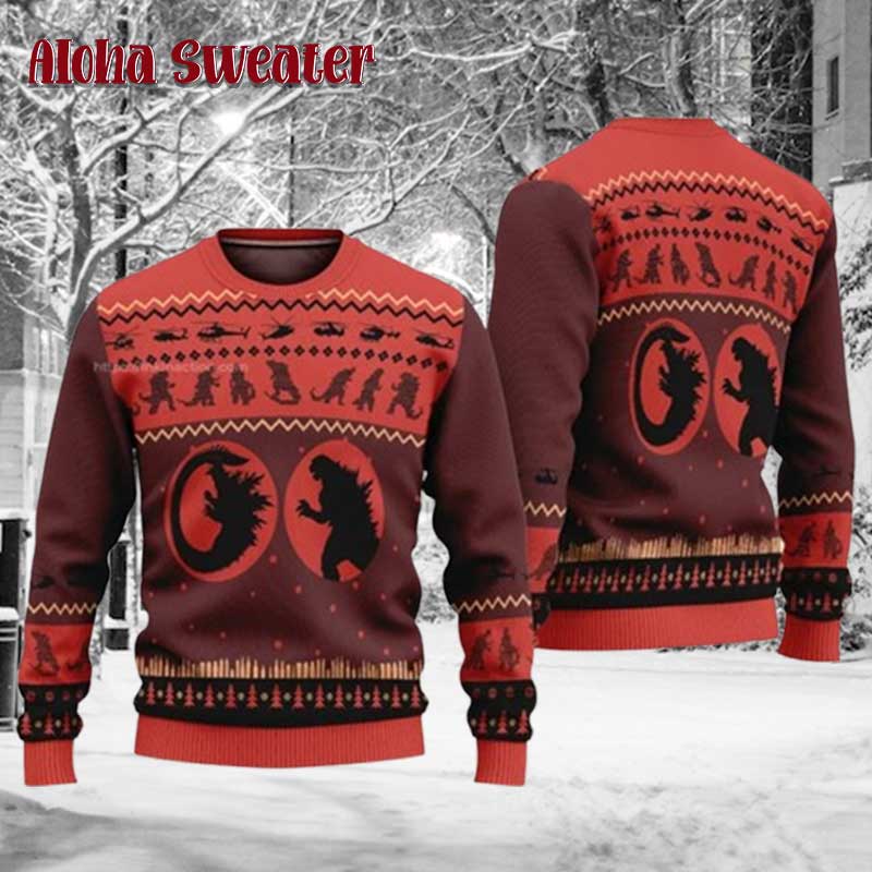 Godzilla Skull Santa Clause Ugly Christmas Sweater - Holiday Gift product image 3